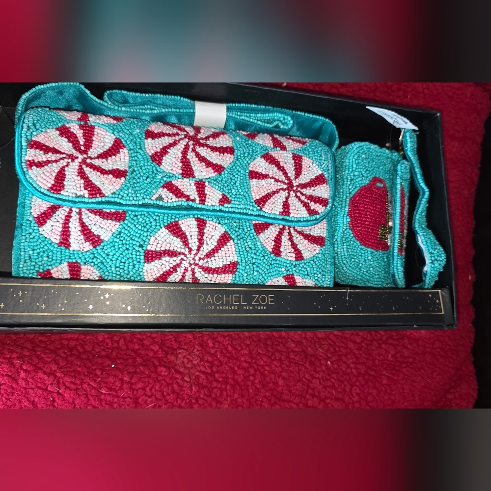 Rachel Zoe Peppermint Beaded Clutch and Coin Purse